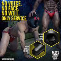 Silicone Sensory Hood, SLAVE print, bondage scene with textured inner tunnel detail, Fort Troff