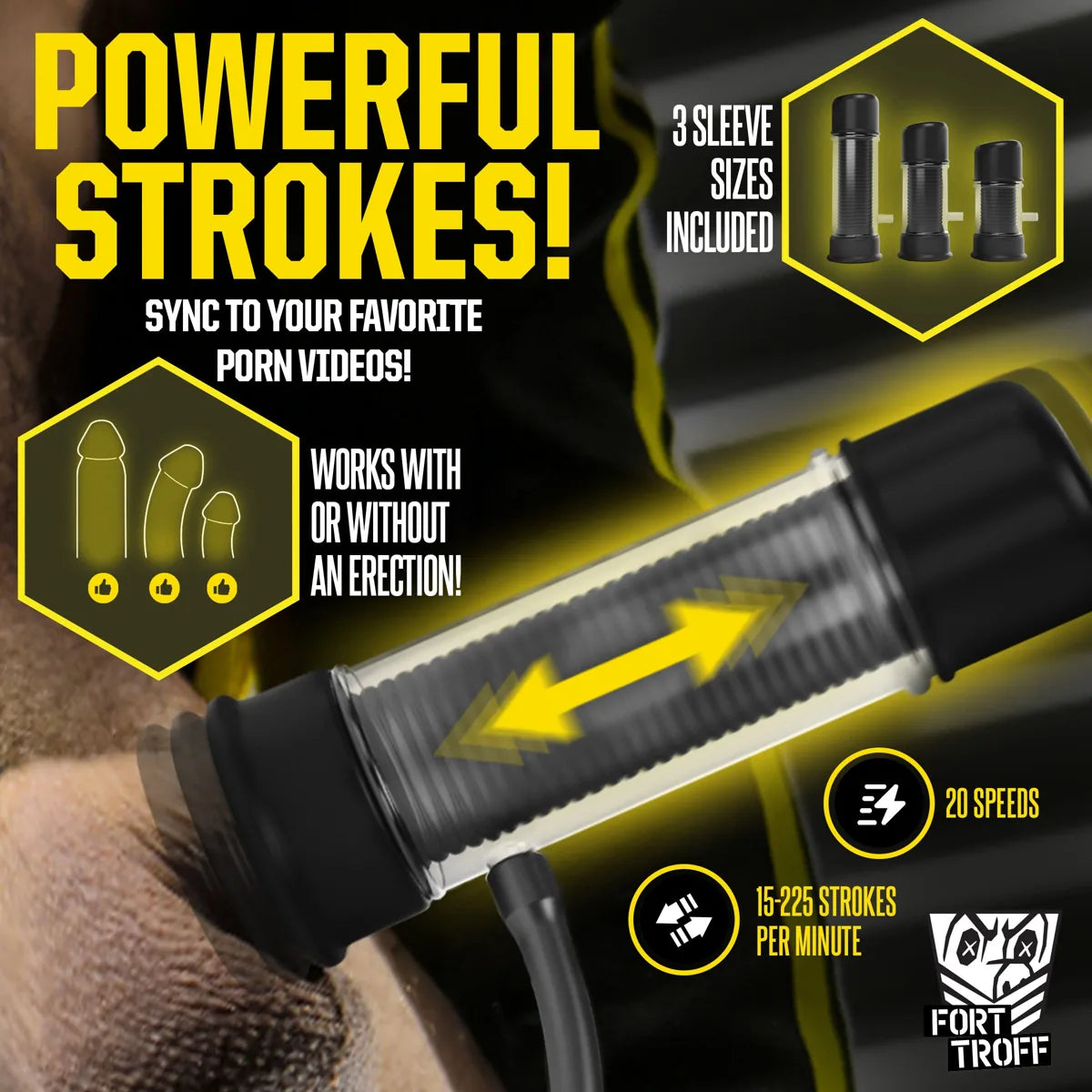 VacuGlide 2 stroker working a cock with 3 sleeve sizes and 20 speeds, Fort Troff