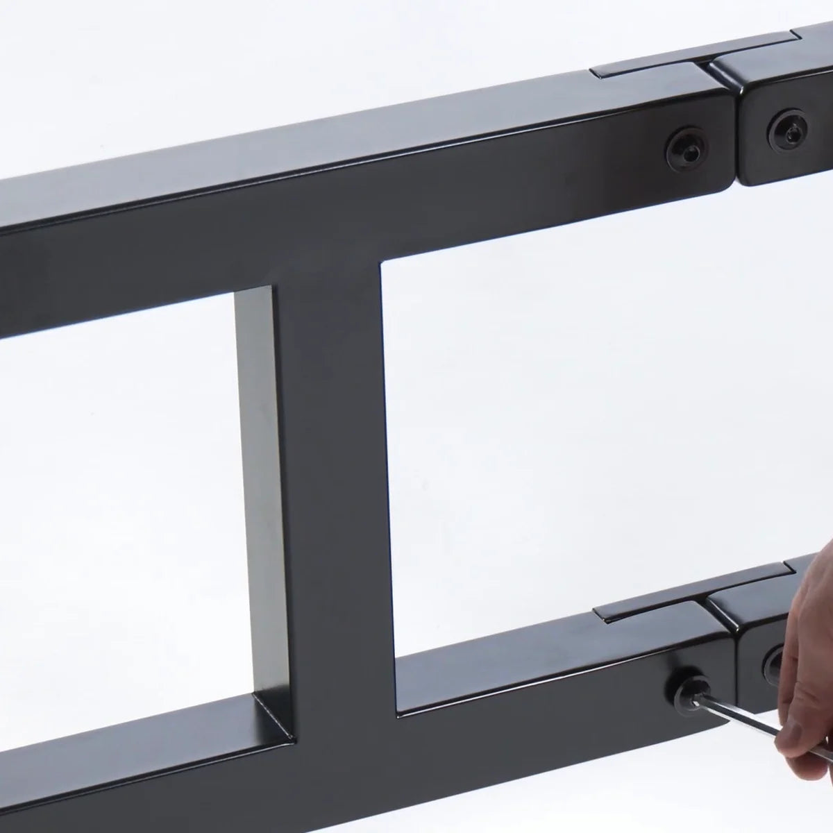 Carbon steel frame of the King Size Bondage Bed bolted together with a locking plate, Fort Troff