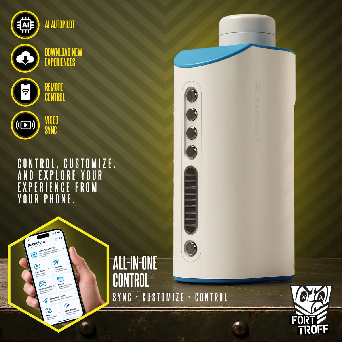 Autoblow AI Ultra with AI autopilot, downloadable experiences, remote control and video sync run from your phone, Fort Troff