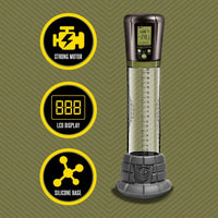 Banshee Pump 3.0 cock pump feature icons: strong motor, LCD display, silicone base, Fort Troff