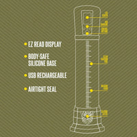 Banshee Pump 3.0 diagram: EZ read display, body-safe silicone base, USB rechargeable, airtight seal, Fort Troff