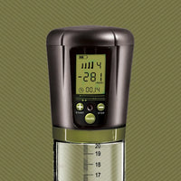 Banshee Pump 3.0 close-up of LCD pressure display showing vacuum level and timer, Fort Troff