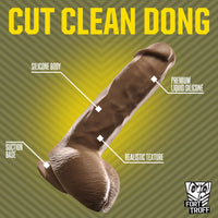 Cut Thruster Cut Clean Dong callout of the liquid silicone body, realistic texture and suction base, Fort Troff