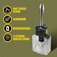 Depth Charge automatic anal douche feature icons: one touch clean, aluminum, rechargeable, 3 water flows, Fort Troff