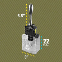 Depth Charge anal douche dimensions: 5.5 in aluminum nozzle, 22 fl oz reservoir, 3 in base, Fort Troff