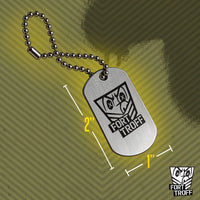 FT Gear Tag dimensions, 2 inch by 1 inch steel dog tag on ball chain, Fort Troff