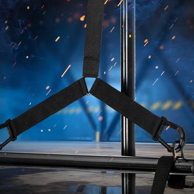 Hammock Hangar sling nylon strap and steel carabiner suspension detail, Fort Troff