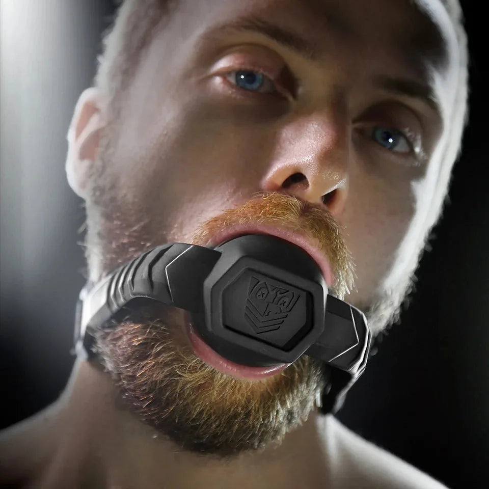 Silicone ball gag with bite-down fins for long comfortable scenes. Fort Troff.