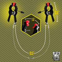 MegaGrip Jumper nipple clamps dimensions graphic, 3.5 in clamps on a 13.5 in steel cord, Fort Troff