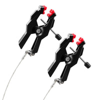 MegaGrip Jumper adjustable nipple clamps pair with red pads and steel cord on a white background, Fort Troff