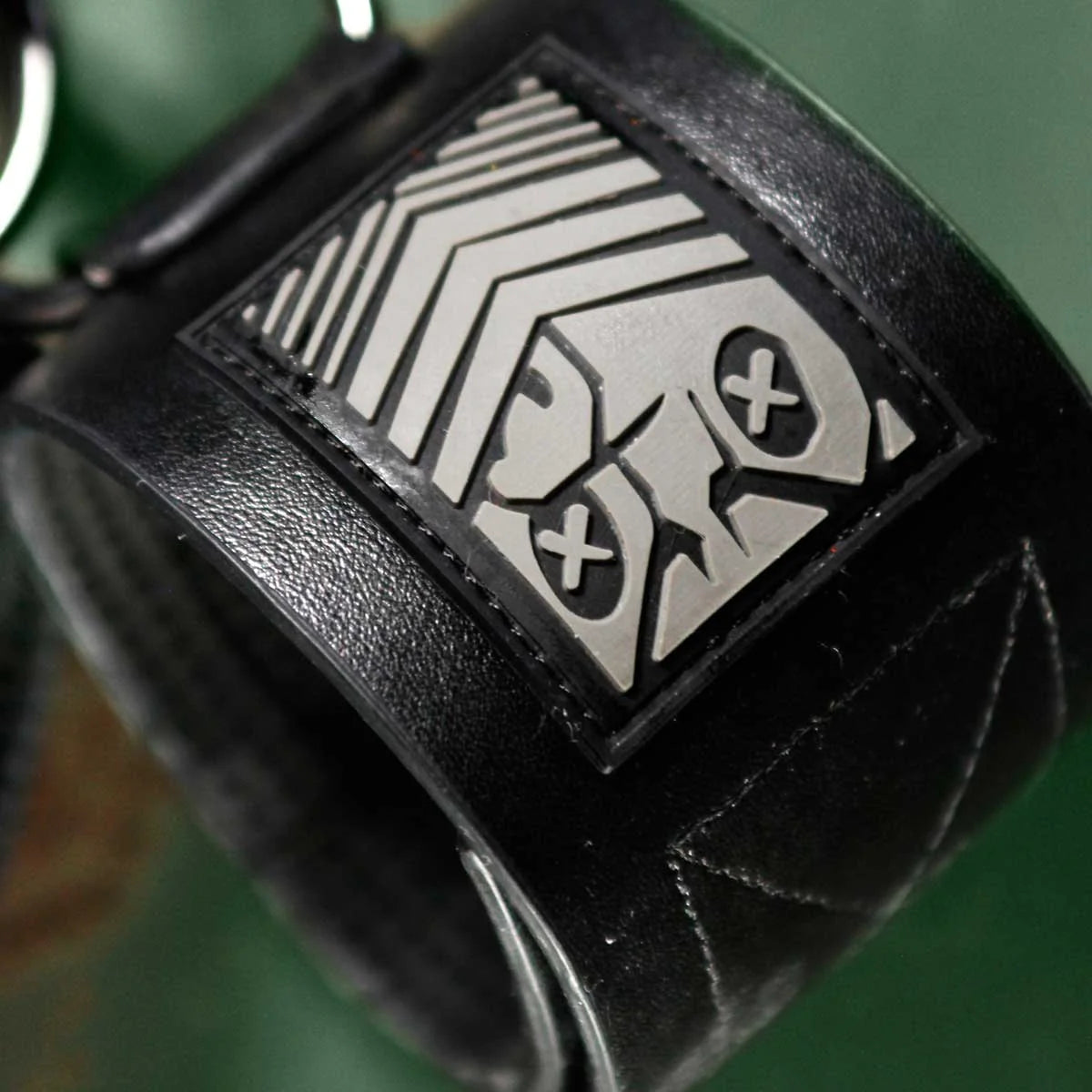 Neo Wrist Restraint close-up of the embossed Fort Troff shield patch