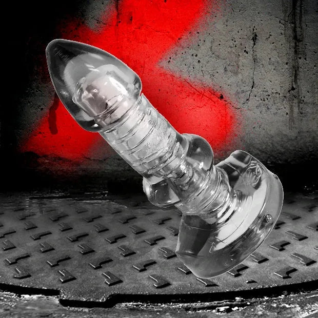 Raw Pup clear textured penis sleeve girth enhancer product shot on diamond plate, Fort Troff