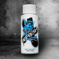 Fort Troff Real Deal Refresh renewal powder bottle on a steel background