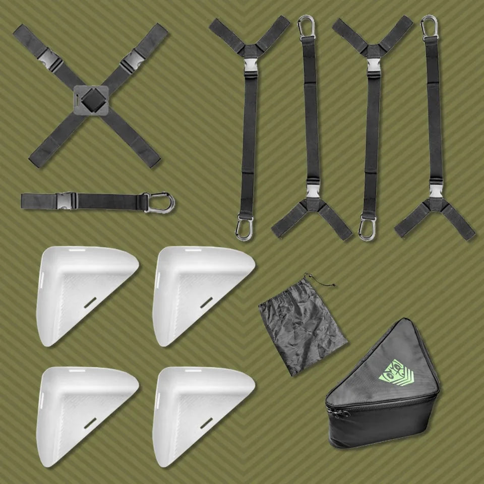 Rock Steady bed bondage system packed into its travel bag. Fort Troff.