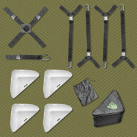Rock Steady bed bondage system packed into its travel bag. Fort Troff.