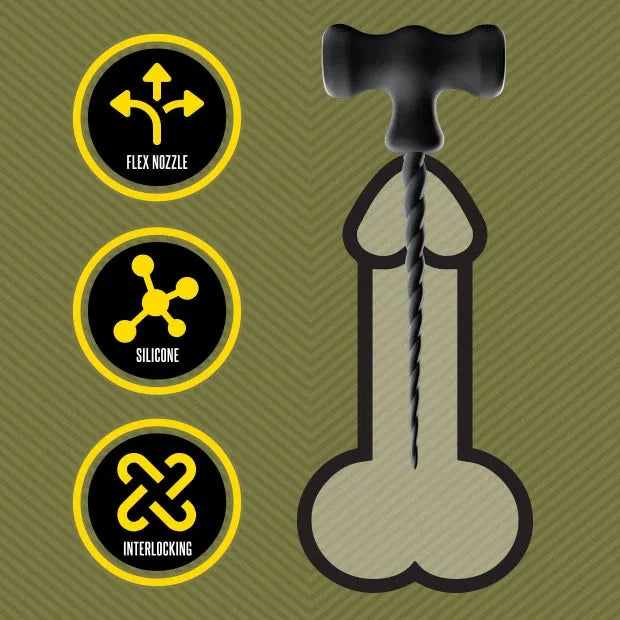 Sounding Hammer urethral sounding kit feature icons: flex nozzle, silicone, interlocking, Fort Troff