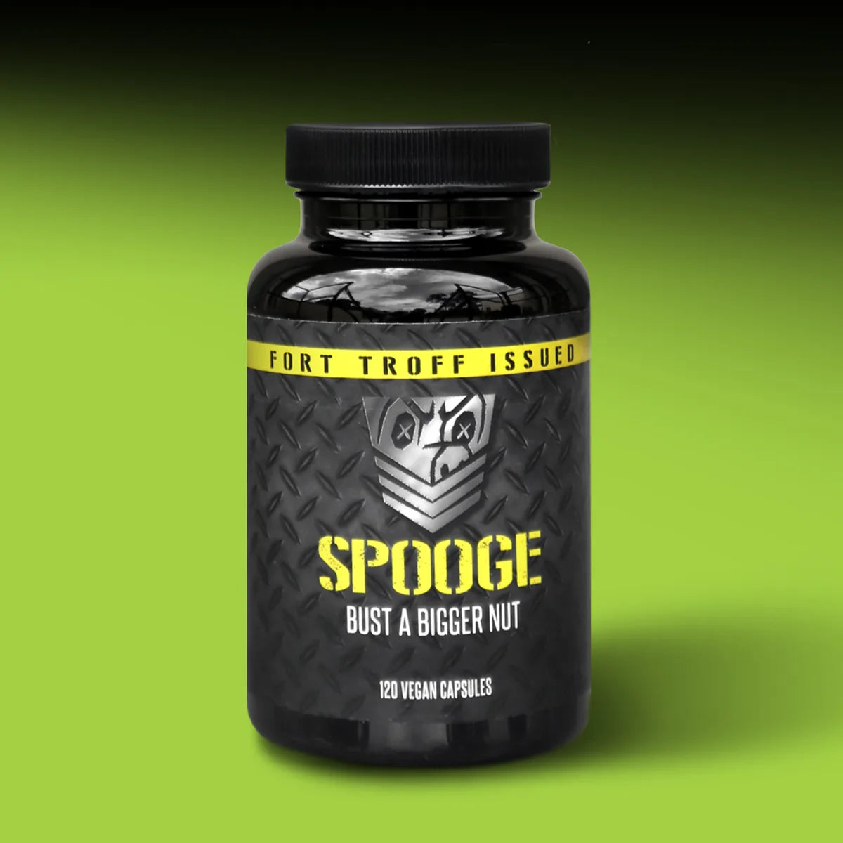 Spooge supplement bottle labeled bust a bigger nut