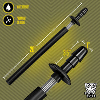 Spring Fuk Bar measurement graphic with a close-up of the Vac-U-Lock tip and spring, Fort Troff