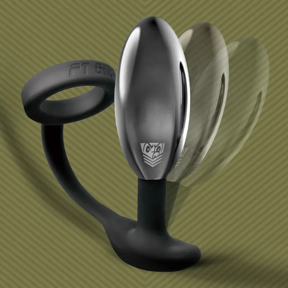 Locking metal butt plug with flexible spring stem. Fort Troff.