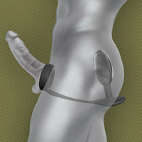 Spring Loaded Lock'D locking metal butt plug diagram showing cock ring tether and plug placement, Fort Troff