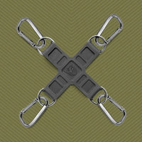 Tactical Hogtie restraint kit silicone X-hub with four steel carabiner clips, Fort Troff