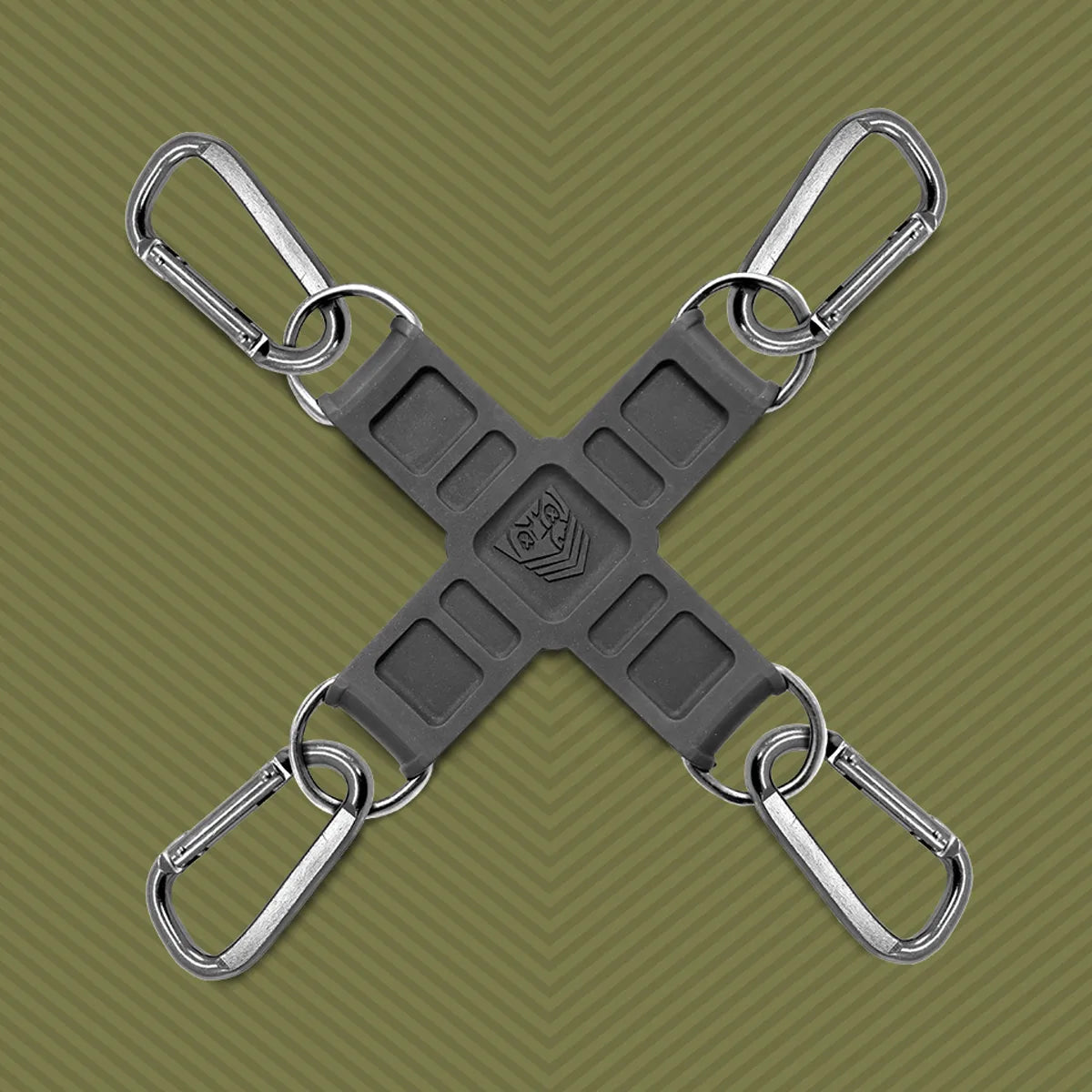 Tactical Hogtie D-rings and carabiners locking wrists and ankles