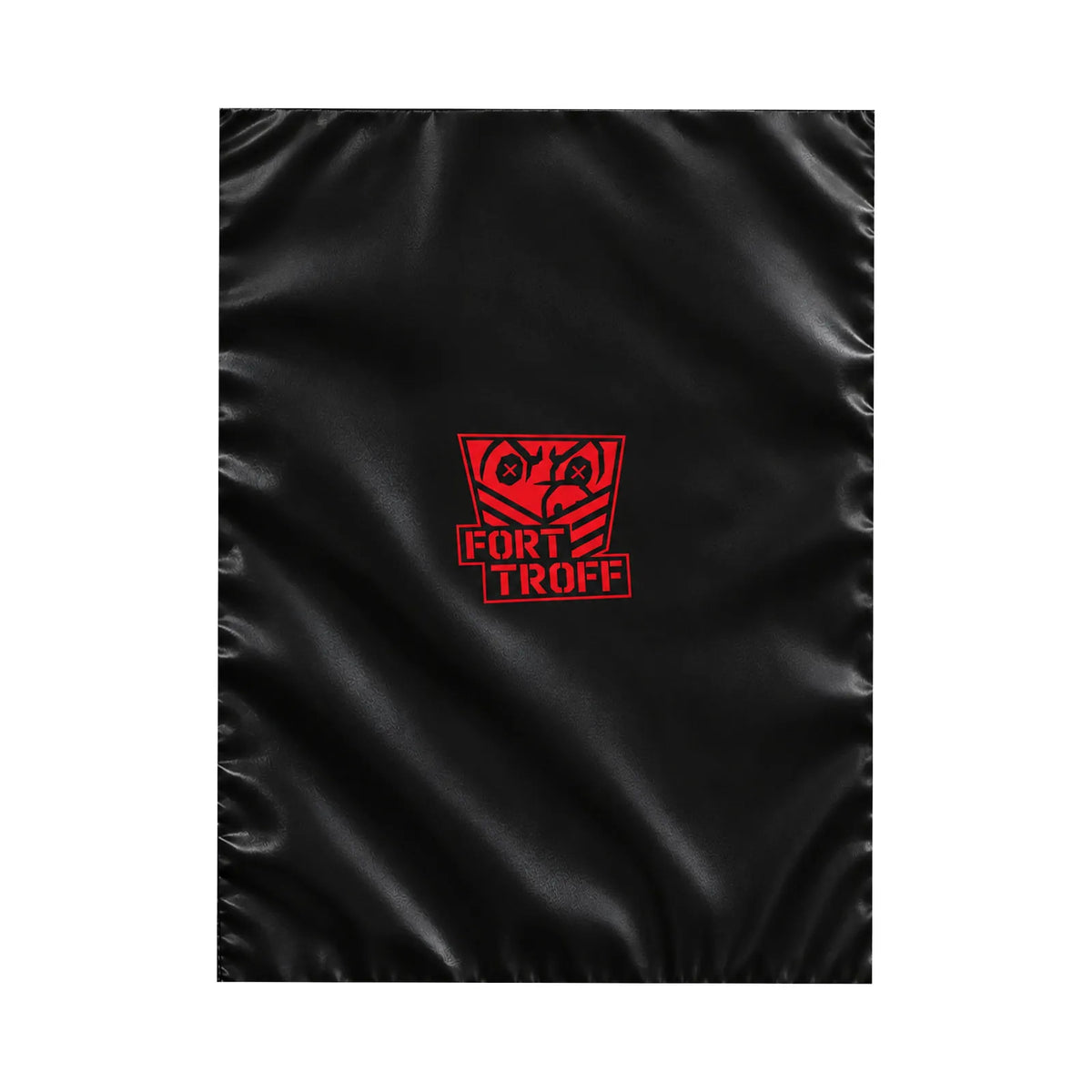 Waterproof PVC Playsheet black sheet with red Fort Troff logo on white, Fort Troff