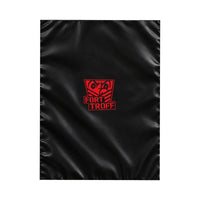 Waterproof PVC Playsheet black sheet with red Fort Troff logo on white, Fort Troff