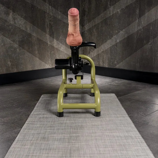 Front view of the Grunt Fuck Machine with a dildo mounted on the anchor mat, Fort Troff