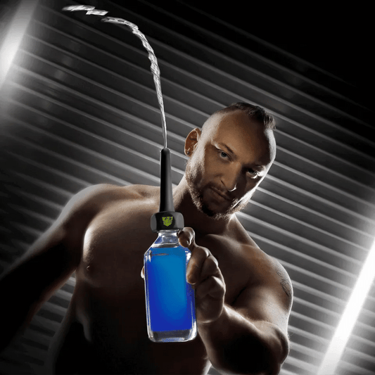WTR-works squeeze bottle douche nozzle spraying a stream, animated, Fort Troff