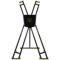 Tactical Cross portable Saint Andrews cross front view, black steel X-frame with center pad, Fort Troff