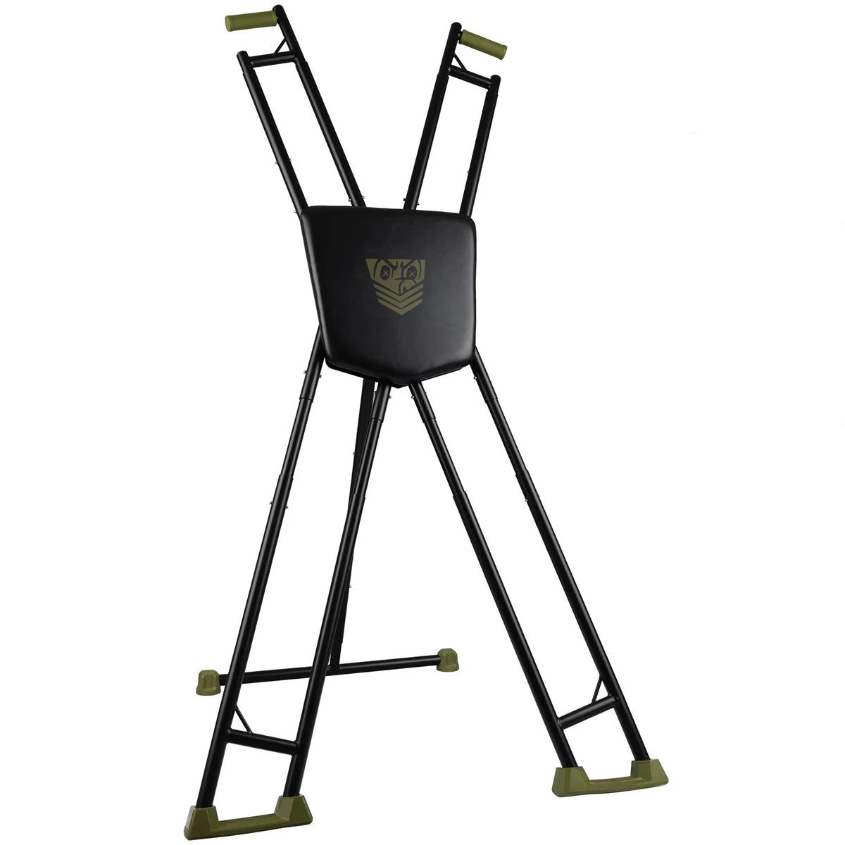 Tactical Cross bondage cross side angle with olive silicone hand grips and floor feet, Fort Troff