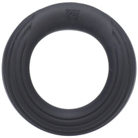 Rev Cock Throbber ribbed silicone cock ring top-down view with shield logo, Fort Troff