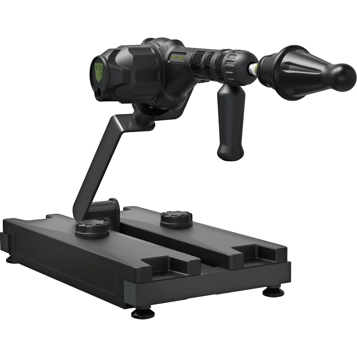 Gunner System modular fuck machine mounted on the ballast base with dildo attached, side view, Fort Troff