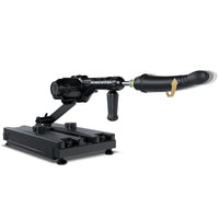 Gunner System fuck machine extended on the arm with thrusting dildo, showing rotation arrow, Fort Troff