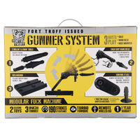 Gunner System retail box back with solo, handheld and base-mounted play diagrams and specs, Fort Troff