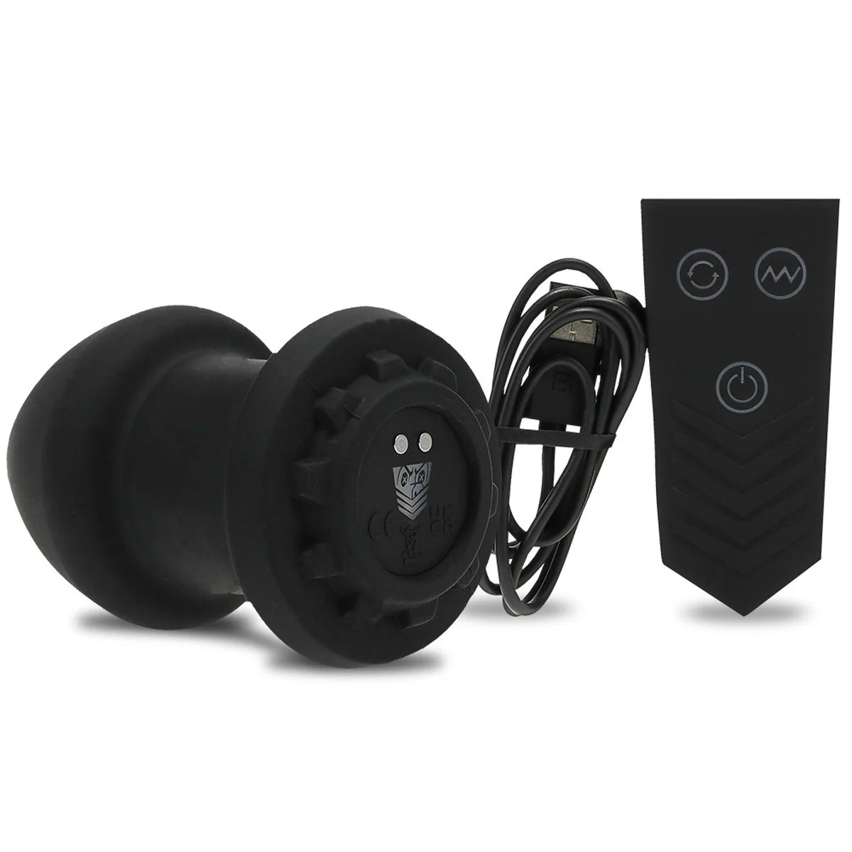 Robo Rimmer plug on its side with wireless remote and USB charging cable, Fort Troff