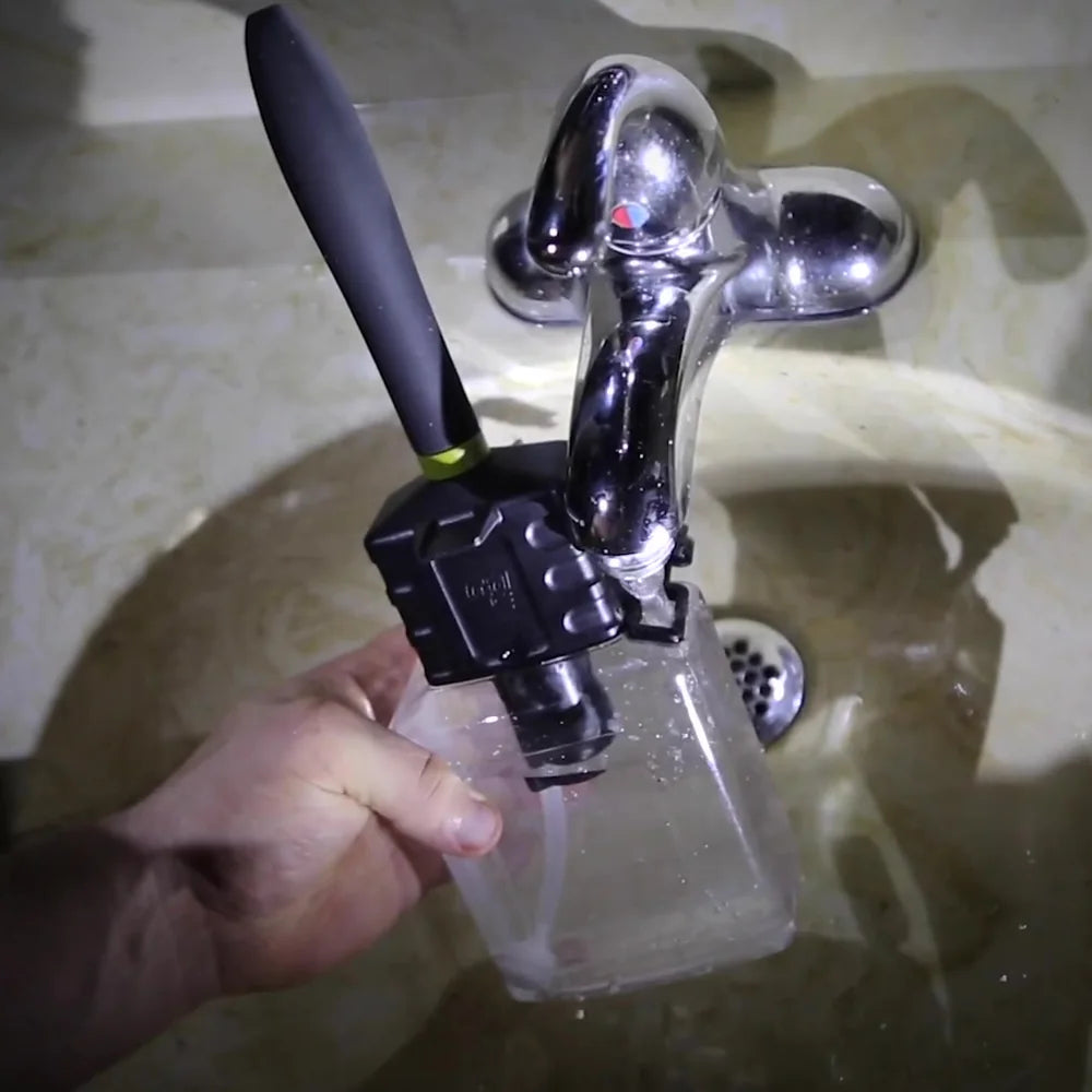 Filling the Hydro-Pro tank at a bathroom sink faucet, Fort Troff