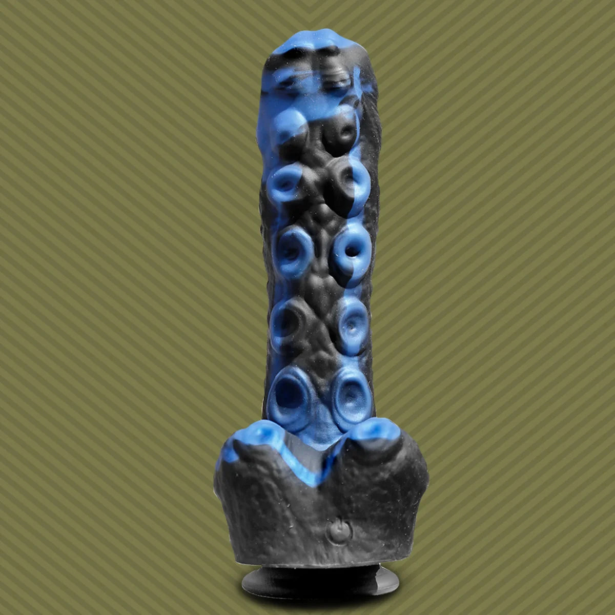 Tendril Thruster Blue tentacle dildo front view showing the sucker texture down the shaft, Fort Troff