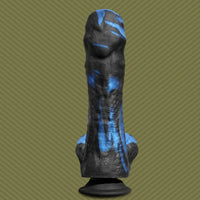 Tendril Thruster Blue rear view showing the smooth veined back of the shaft and shield logo, Fort Troff