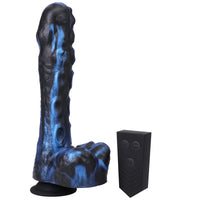 Tendril Thruster Blue thrusting dildo with wireless remote control beside it, Fort Troff