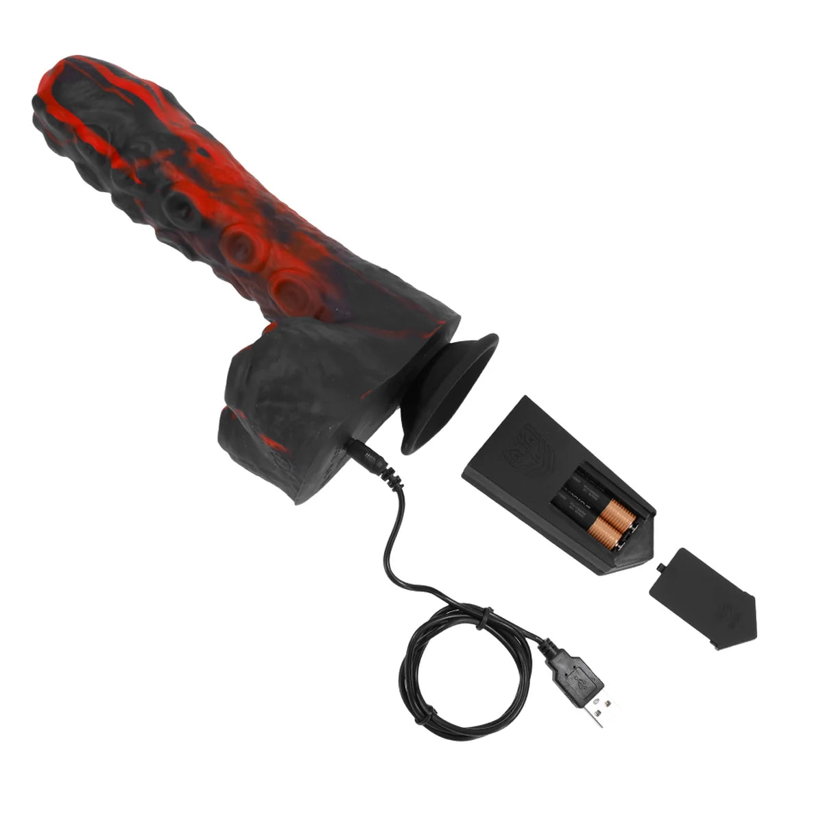 Tendril Thruster Red with wireless remote and USB charging cable laid out, Fort Troff
