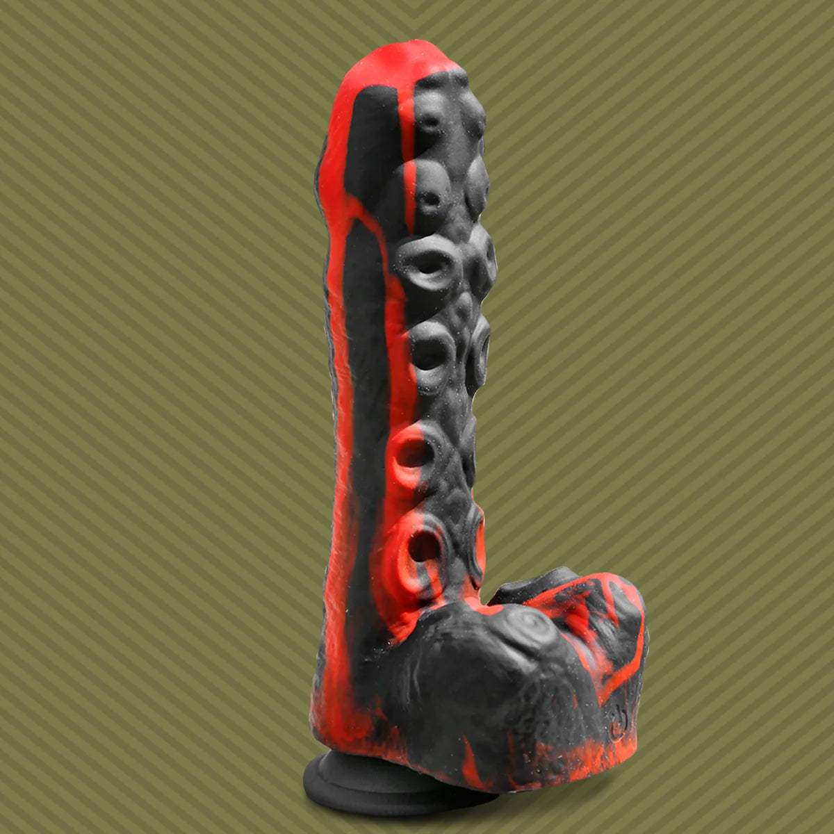 Tendril Thruster Red mini fuck machine hero shot, red and black marbled tentacle dildo, Fort Troff