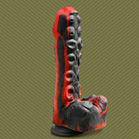 Tendril Thruster Red mini fuck machine hero shot, red and black marbled tentacle dildo, Fort Troff
