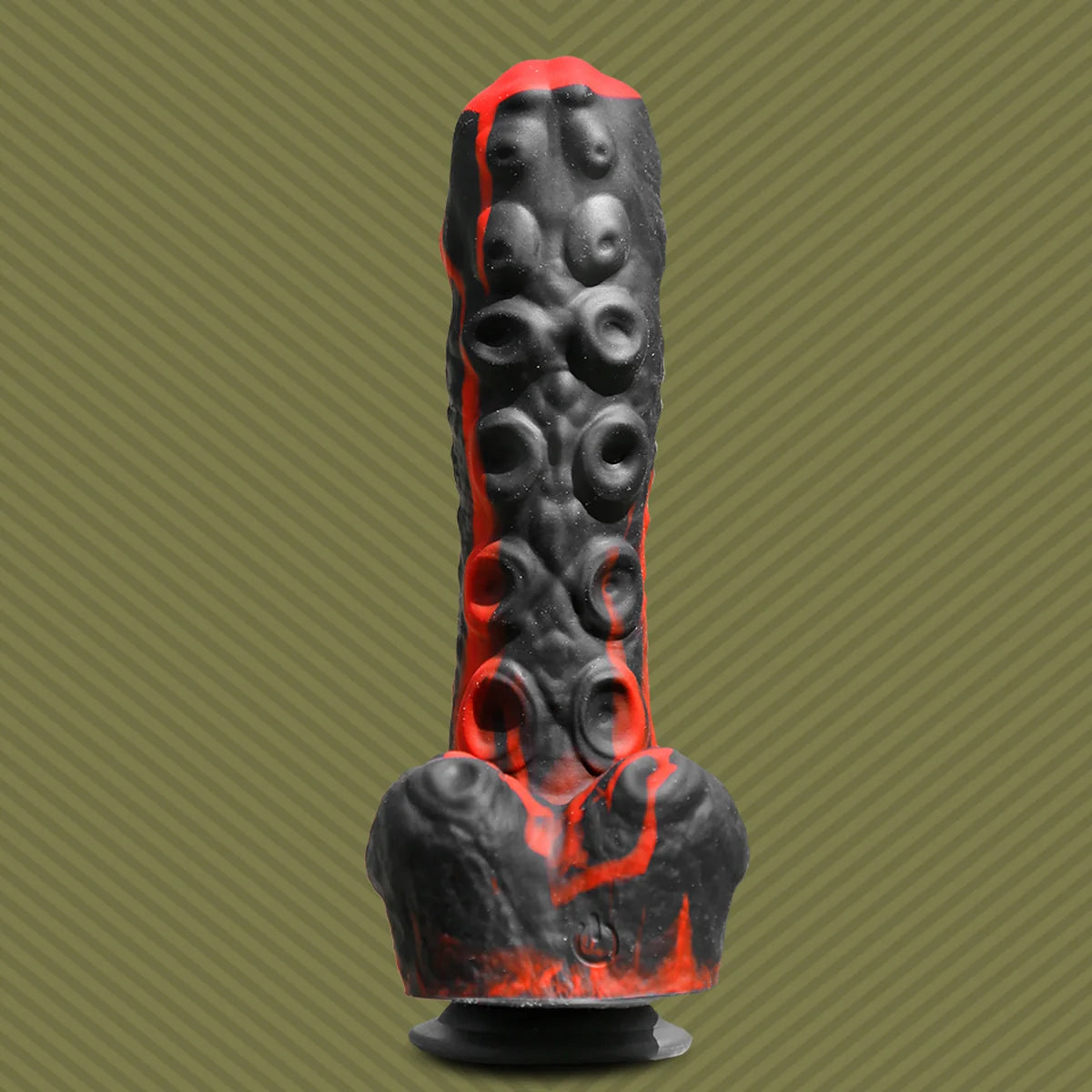 Tendril Thruster Red tentacle dildo front view showing the suckers down the shaft, Fort Troff