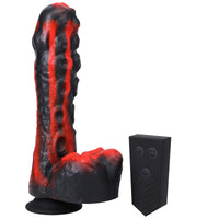 Tendril Thruster Red thrusting dildo with wireless remote control beside it, Fort Troff