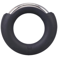 Pinch Zero Ring cock ring front view with the chrome insert seated in the silicone case, Fort Troff
