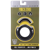 Pinch Zero Ring in Fort Troff x Doc Johnson retail packaging, all squeeze no pinch, front view