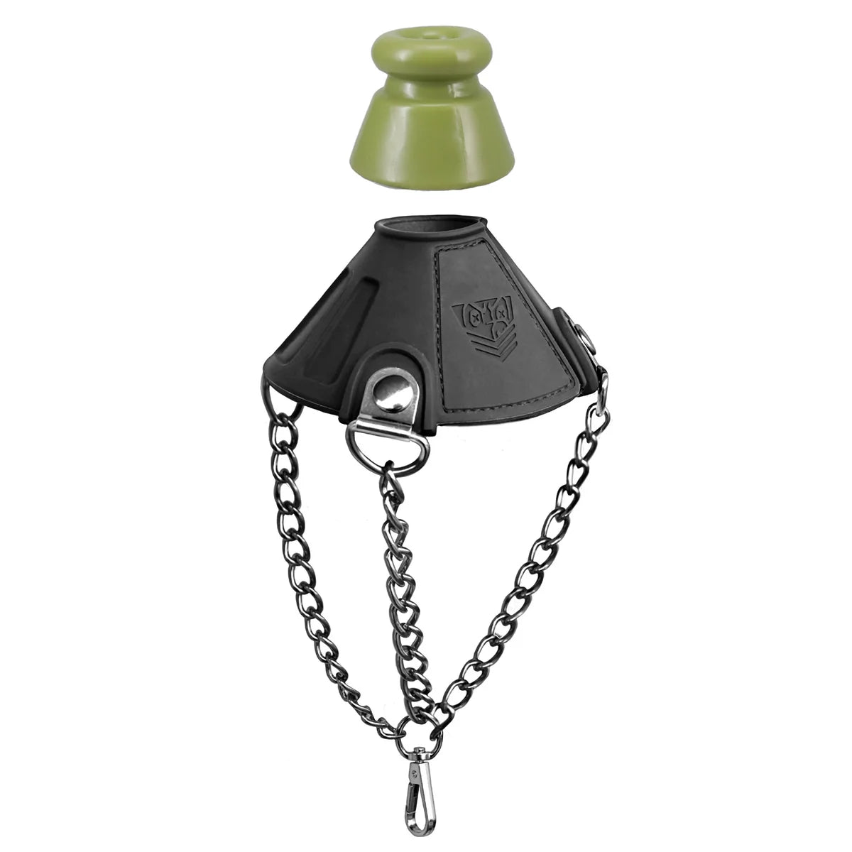 Apex Ball Chute parachute with chains and the optional olive silicone stretcher shown above it, Fort Troff